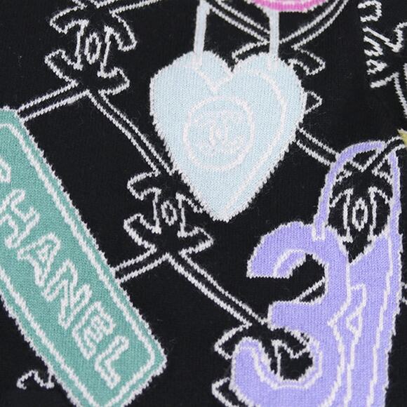 Authentic CHANEL Cashmere Zipper Zip-Up Hoodie Sweater Jacket Black Multicolor - Picture 6 of 13